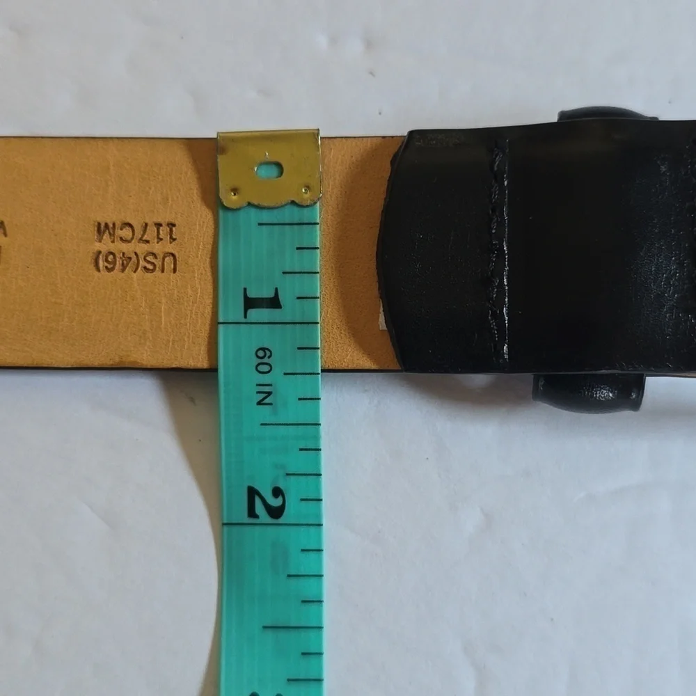 Lands END Mens Black leather Belt Silver Buckle New! Sz.46
